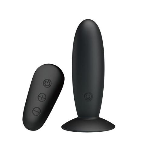 Wibrujący plug analny z pilotem USB - 12 trybów, silikon, czarny