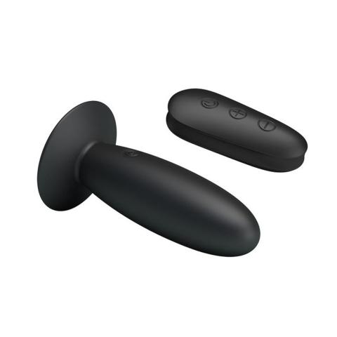 Wibrujący plug analny z pilotem USB - 12 trybów, silikon, czarny