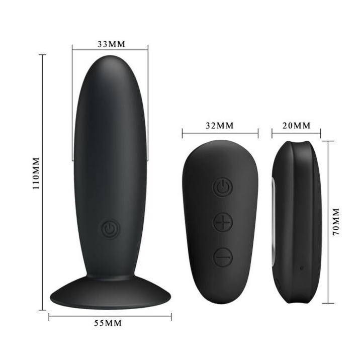 Wibrujący plug analny z pilotem USB - 12 trybów, silikon, czarny