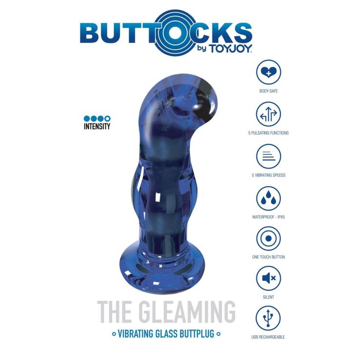 Szklany korek analny wibrujący niebieski | 10 trybów | Loris.pl