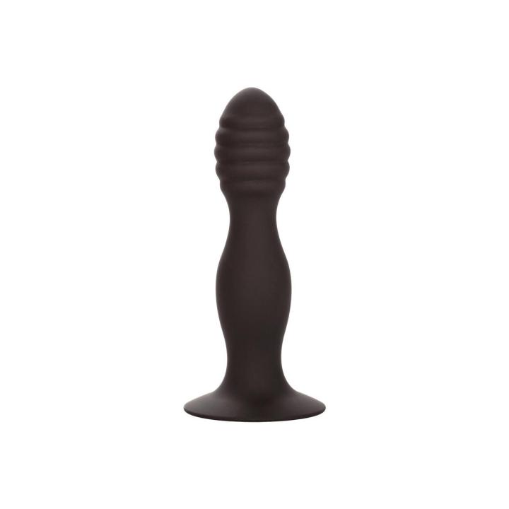 Żebrowany korek analny z przyssawką silikonowy 13,3 cm czarny