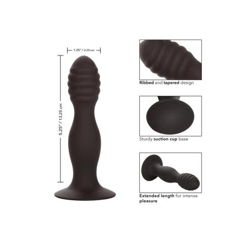 Żebrowany korek analny z przyssawką silikonowy 13,3 cm czarny