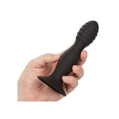 Żebrowany korek analny z przyssawką silikonowy 13,3 cm czarny