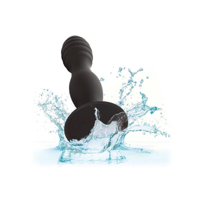 Żebrowany korek analny z przyssawką silikonowy 13,3 cm czarny