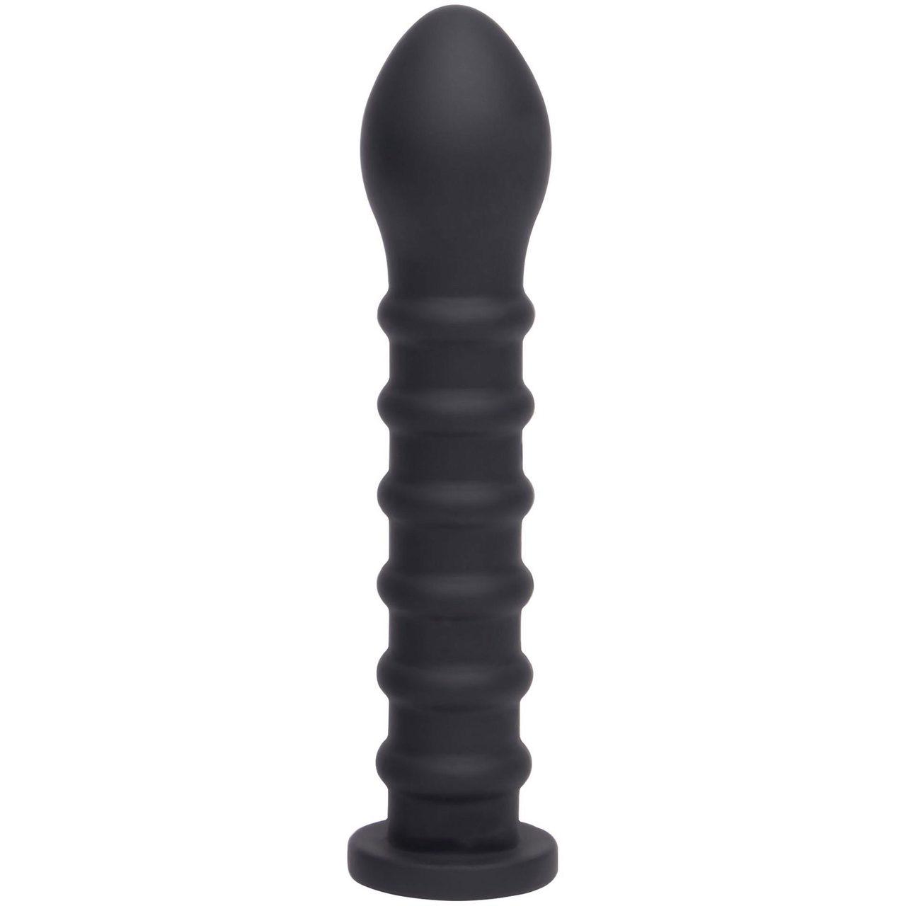 Czarne prążkowane dildo silikonowe 19 cm | kompatybilne z systemem lock