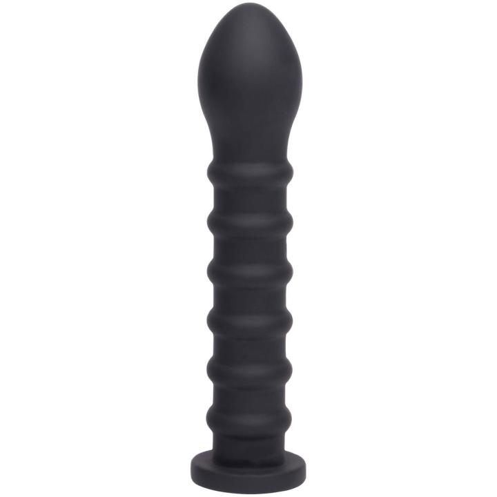 Czarne prążkowane dildo silikonowe 19 cm | kompatybilne z systemem lock