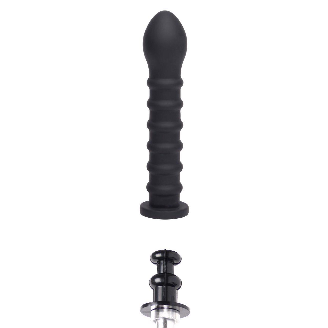 Czarne prążkowane dildo silikonowe 19 cm | kompatybilne z systemem lock
