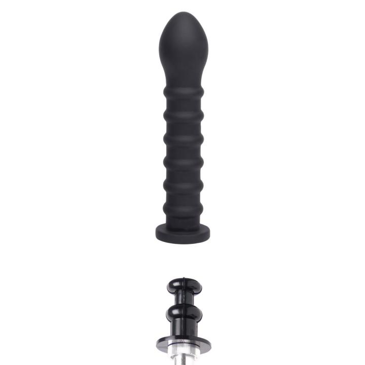 Czarne prążkowane dildo silikonowe 19 cm | kompatybilne z systemem lock