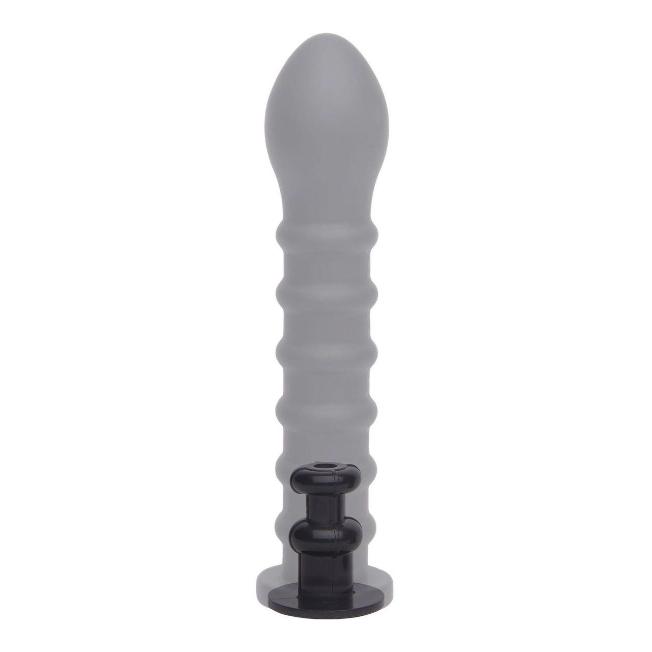 Czarne prążkowane dildo silikonowe 19 cm | kompatybilne z systemem lock