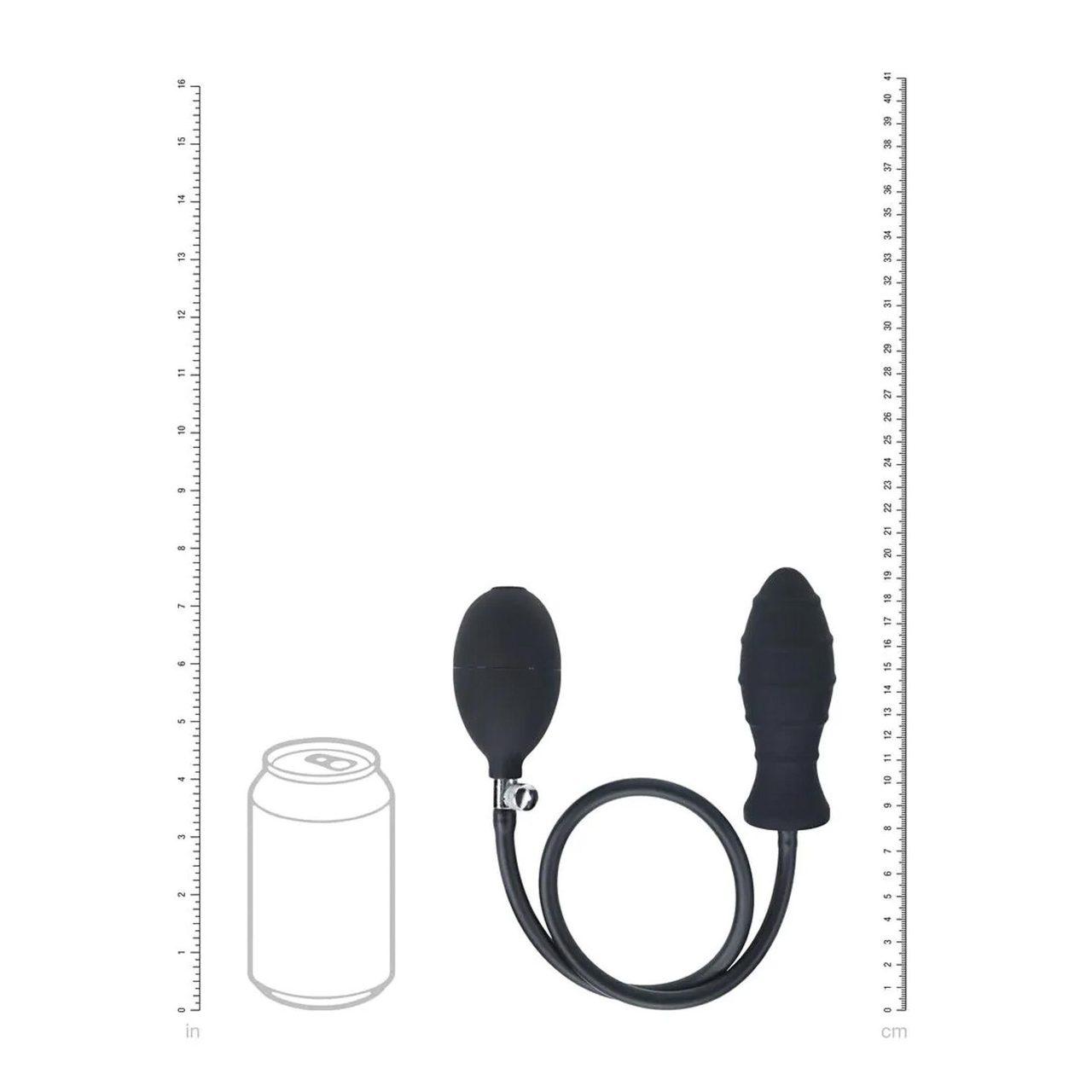 Nadmuchiwany korek analny żebrowany silikonowy czarny regulowany do 15 cm | Loris.pl