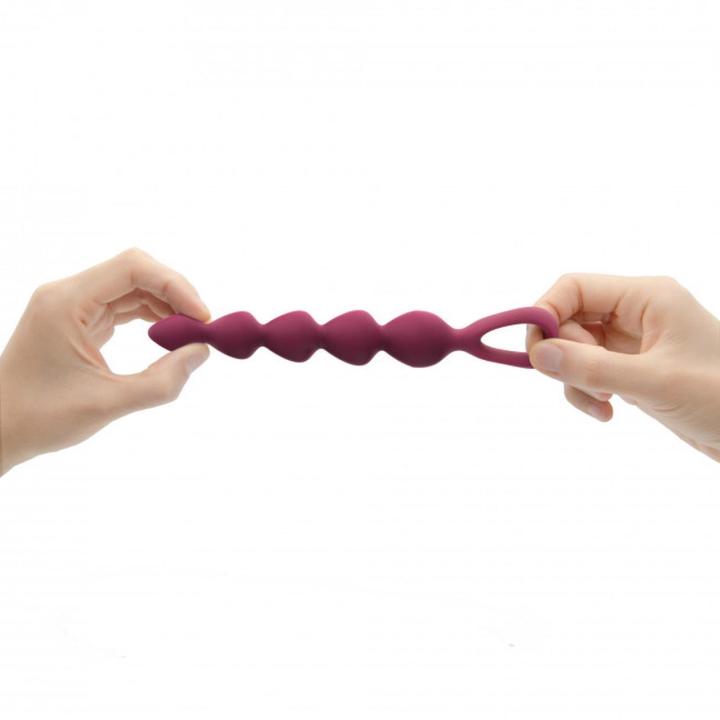 Łańcuszek analny M silikonowy – 7 koralików, uchwyt serce | Loris.pl