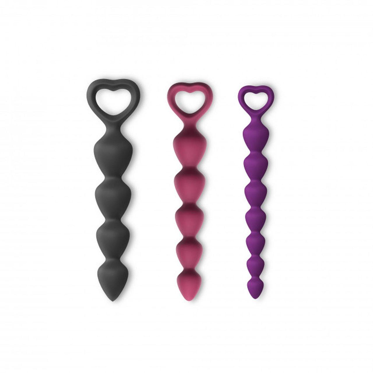 Łańcuszek analny 7 koralików z uchwytem serce S 15 cm | Loris.pl