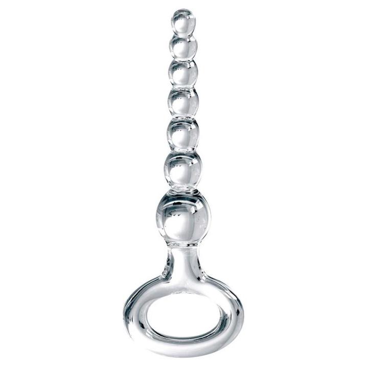 Szklany łańcuszek analny 7 kulek z kółkiem 20,5 cm | Loris.pl