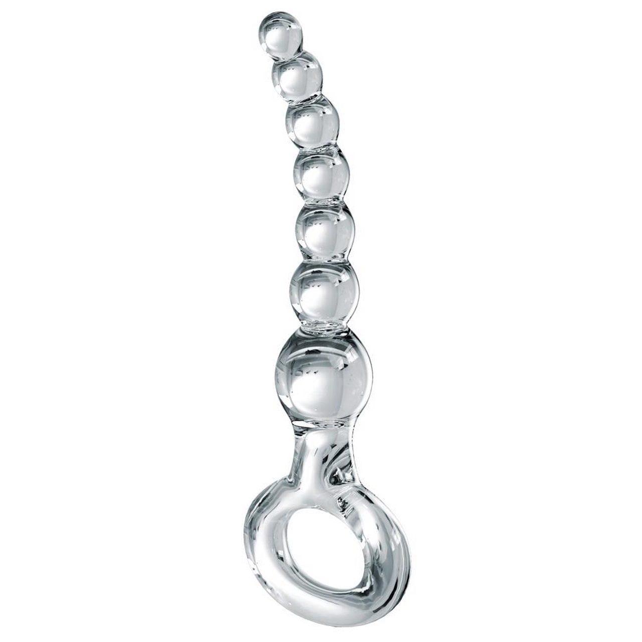 Szklany łańcuszek analny 7 kulek z kółkiem 20,5 cm | Loris.pl
