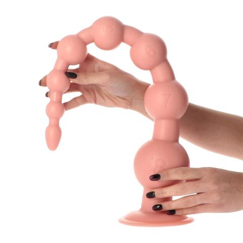 Cielisty korek analny XXL z kulami 58,5 cm i przyssawką