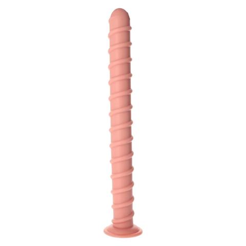 Spiralny pręt analny z przyssawką 58,5 cm cielisty