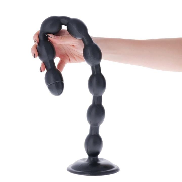 Długi korek analny z kulkami 52 cm czarny z przyssawką | Loris.pl