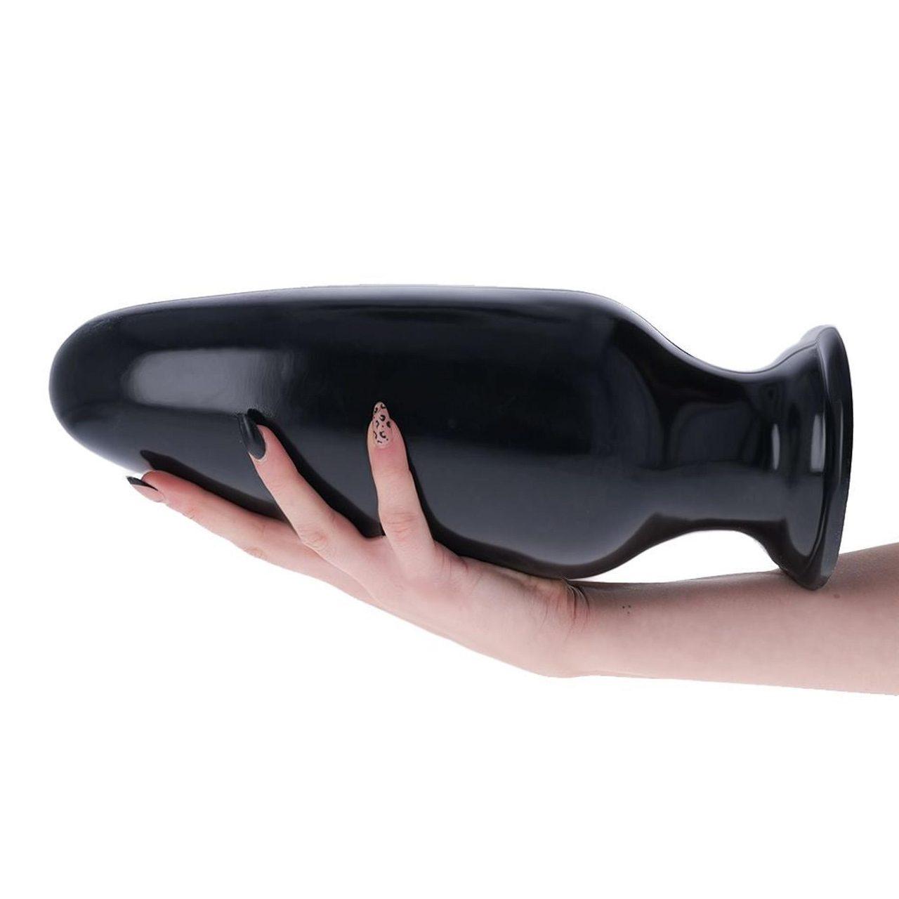 Duży korek analny z przyssawką 32 cm | Falisty plug PVC czarny