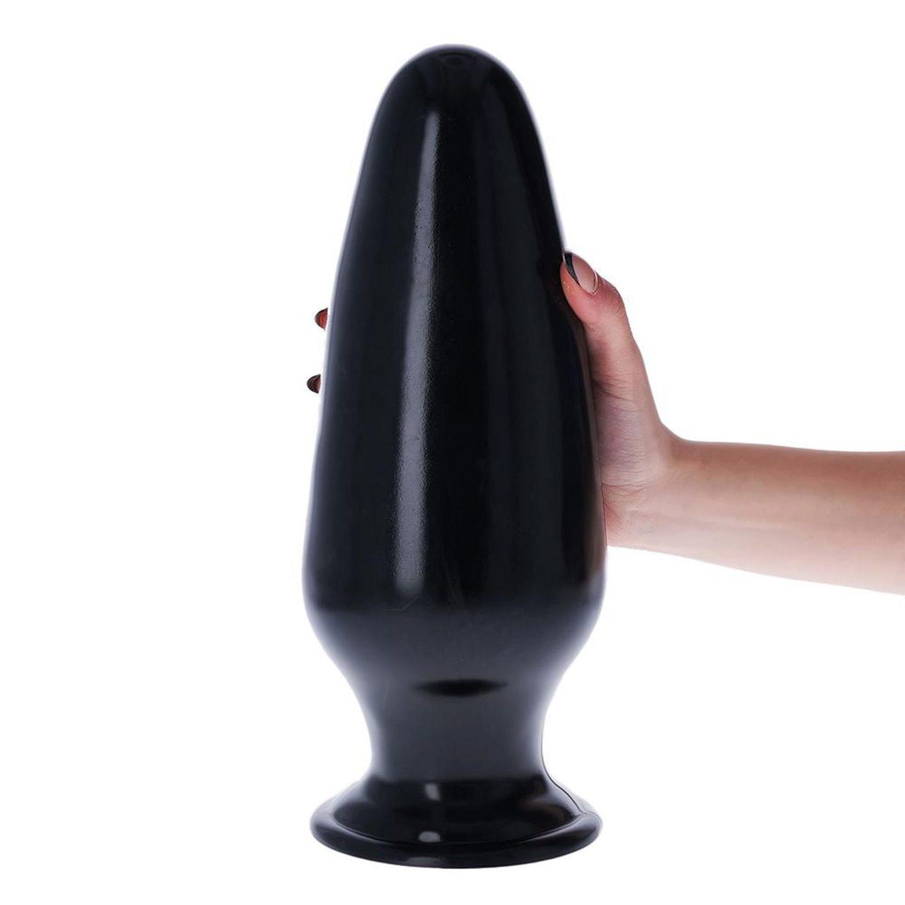 Duży korek analny z przyssawką 32 cm | Falisty plug PVC czarny