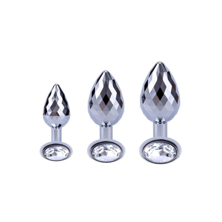 Srebrny metalowy plug analny z kryształem 9,7 cm