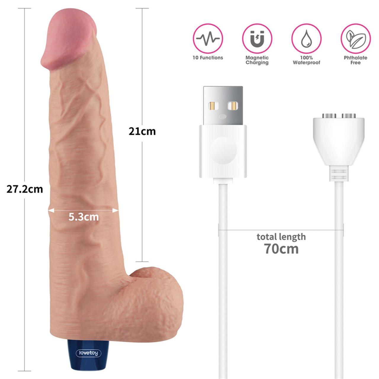 Realistyczne dildo wibracyjne 26,5 cm TPE | 10 trybów | Wodoodporne | USB