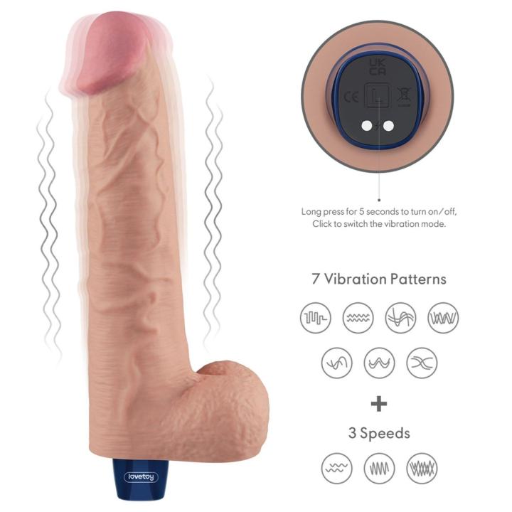 Realistyczne dildo wibracyjne 26,5 cm TPE | 10 trybów | Wodoodporne | USB