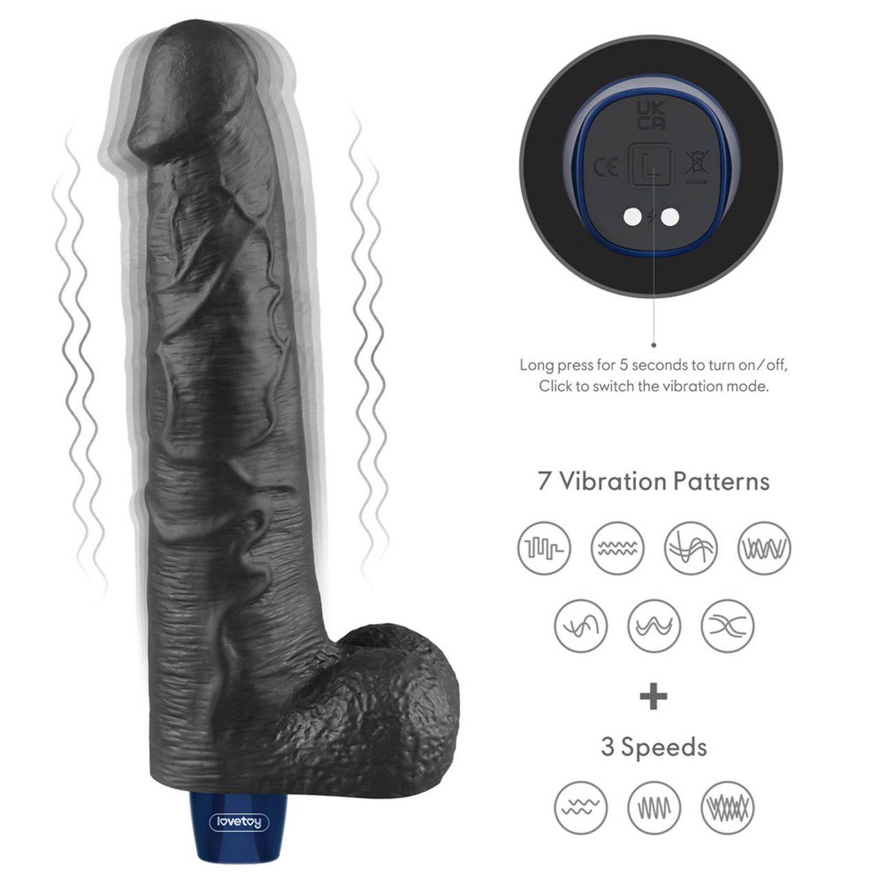 Realistyczne dildo wibrujące TPE 26,3 cm czarne | Ładowanie USB
