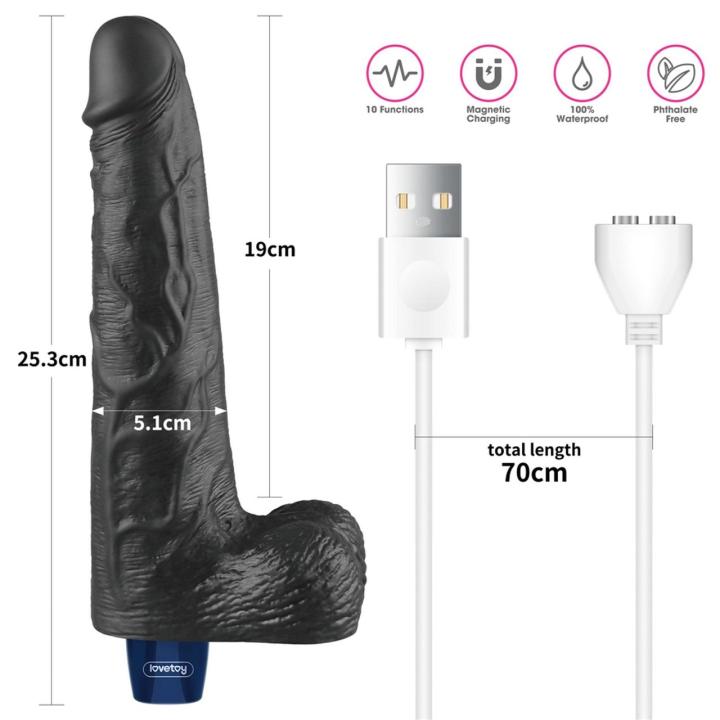 Realistyczny dildo wibrujący 25,5 cm TPE soft skin | Wodoodporny | USB
