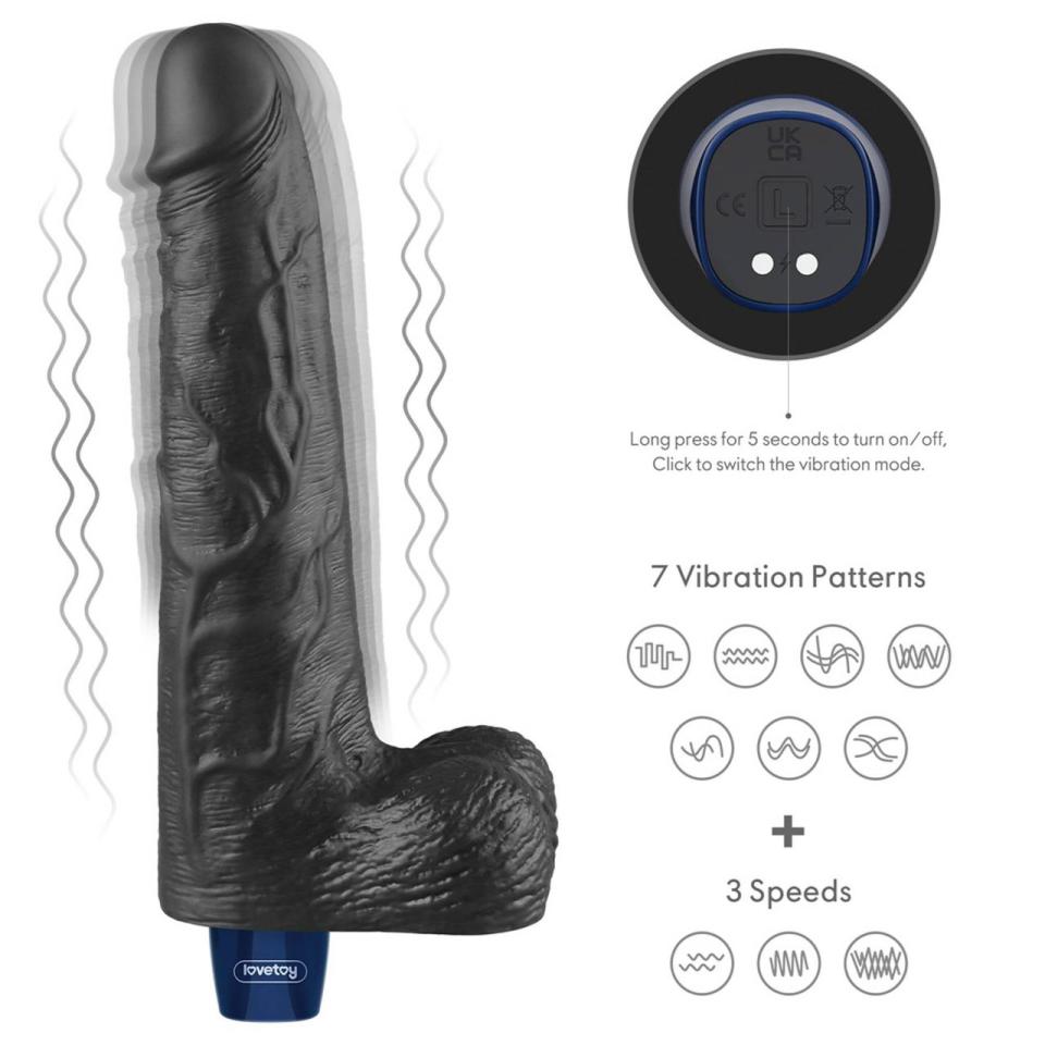 Realistyczny dildo wibrujący z TPE soft skin, wodoodporny czarny- 25,5cm