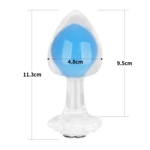Świecący plug analny niebieski z kulką stalową | Silikon premium