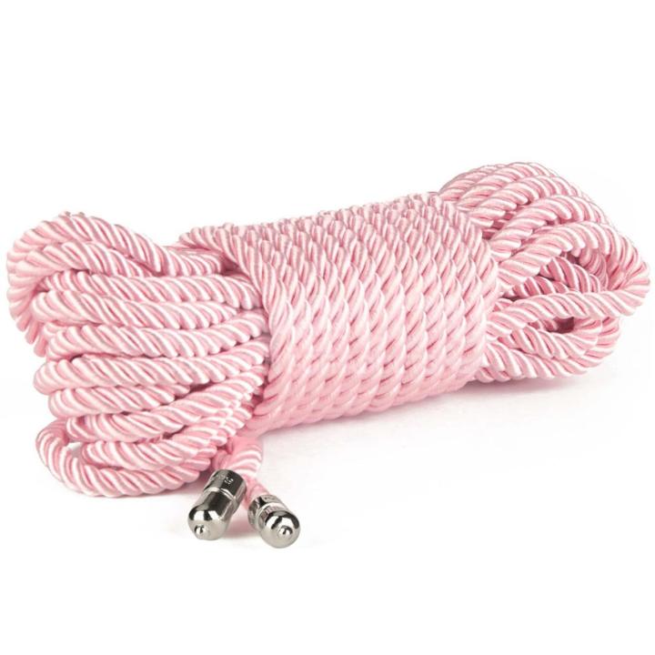 Różowa jedwabista lina do bondage 10 m 6 mm z metalowymi końcówkami