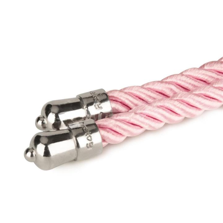 Różowa jedwabista lina do bondage 10 m 6 mm z metalowymi końcówkami