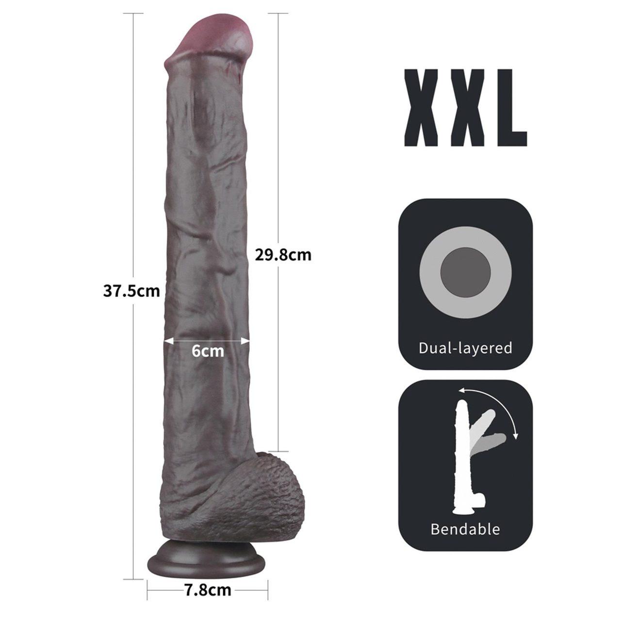 Realistyczne dildo XXL 36,8 cm z przyssawką i giętkim rdzeniem | Loris.pl