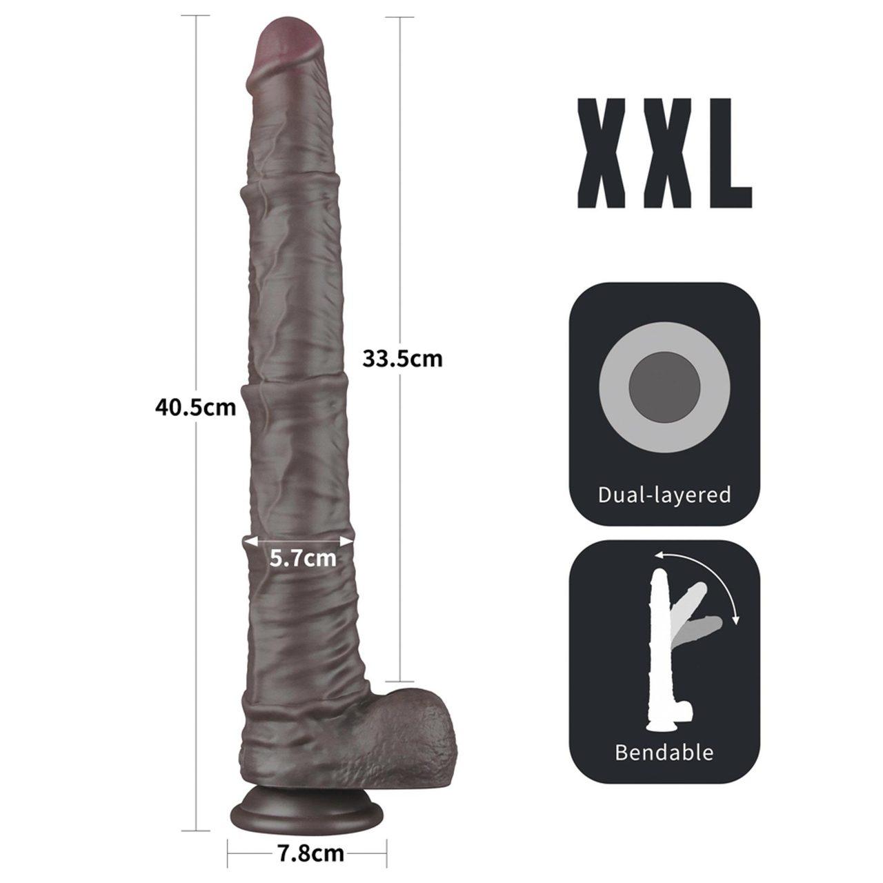 Realistyczne dildo XXL 40,6 cm giętkie z przyssawką | Loris.pl