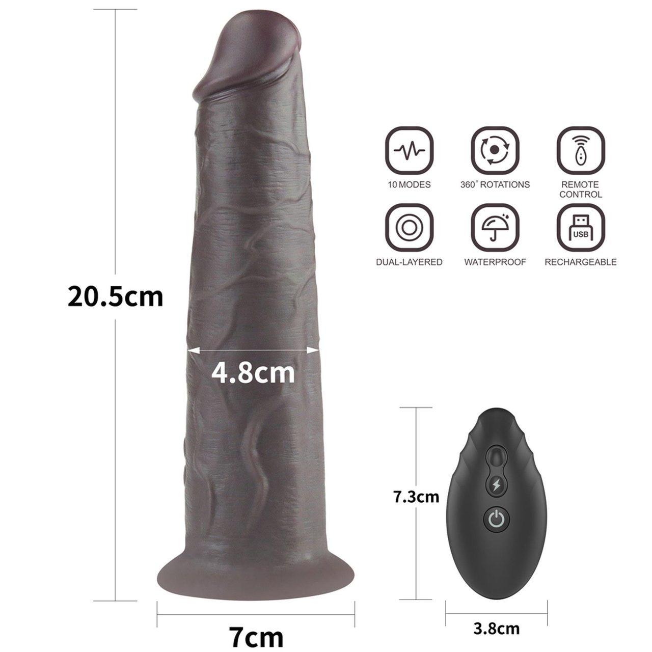 Realistyczne dildo rotujące 20 cm z pilotem | Wibracje, przyssawka, silikon