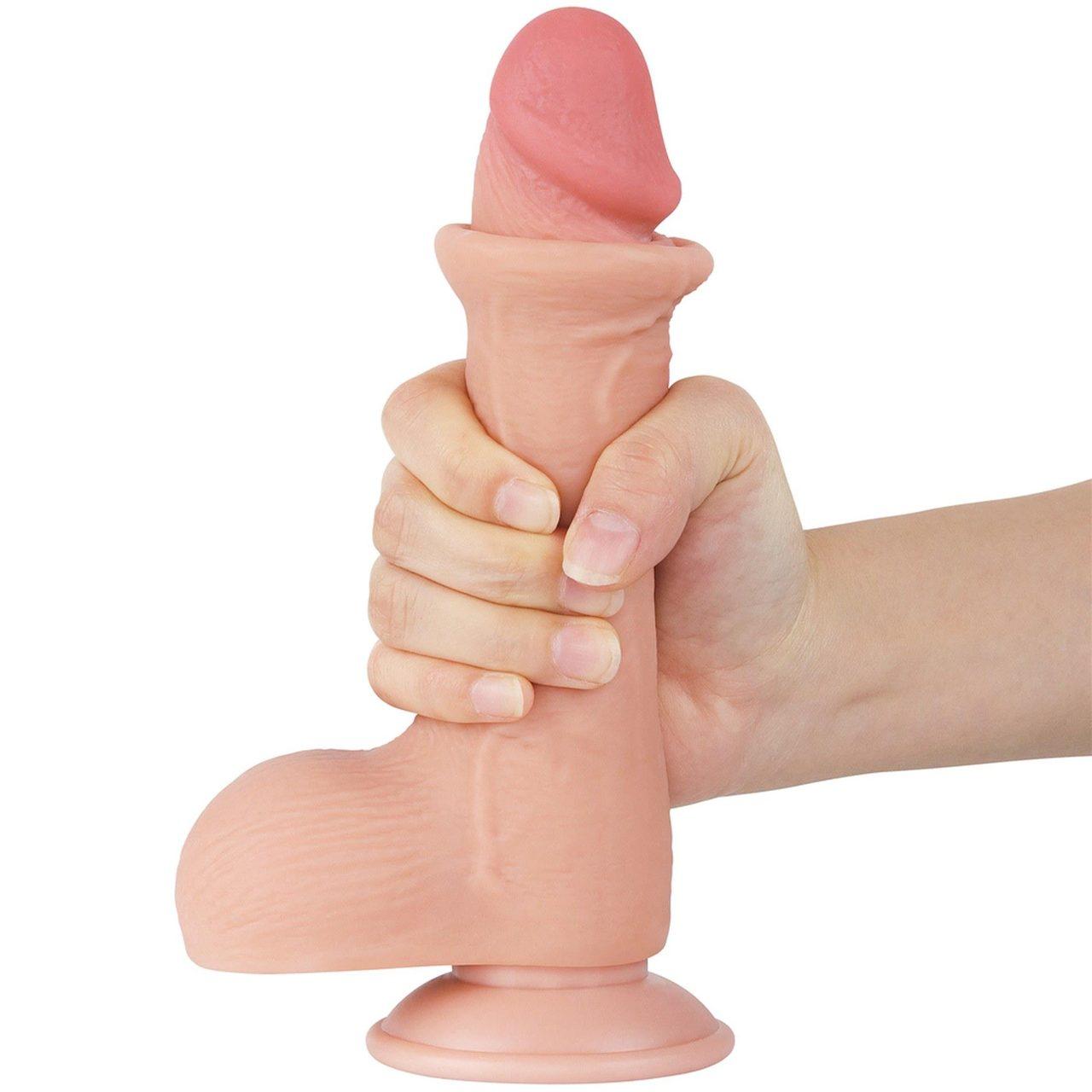 Realistyczne dildo z przesuwającą skórą 19 cm z przyssawką | Loris.pl