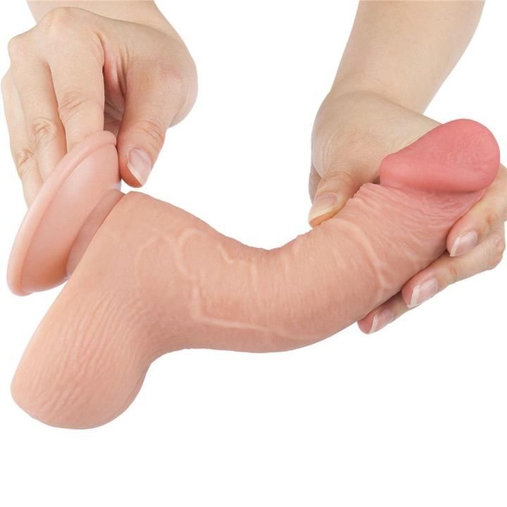 Realistyczne dildo z przesuwającą skórą 19 cm z przyssawką