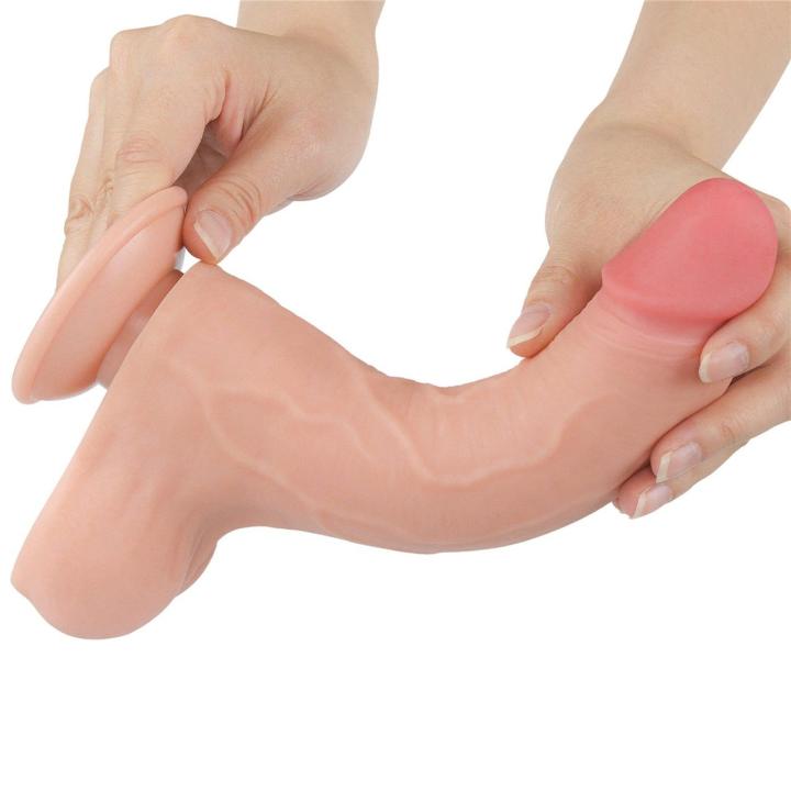 Realistyczne dildo 21,3 cm z przesuwającą się skórą i przyssawką