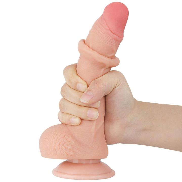 Realistyczne dildo 19,1 cm z ruchomą skórą i przyssawką | Loris.pl