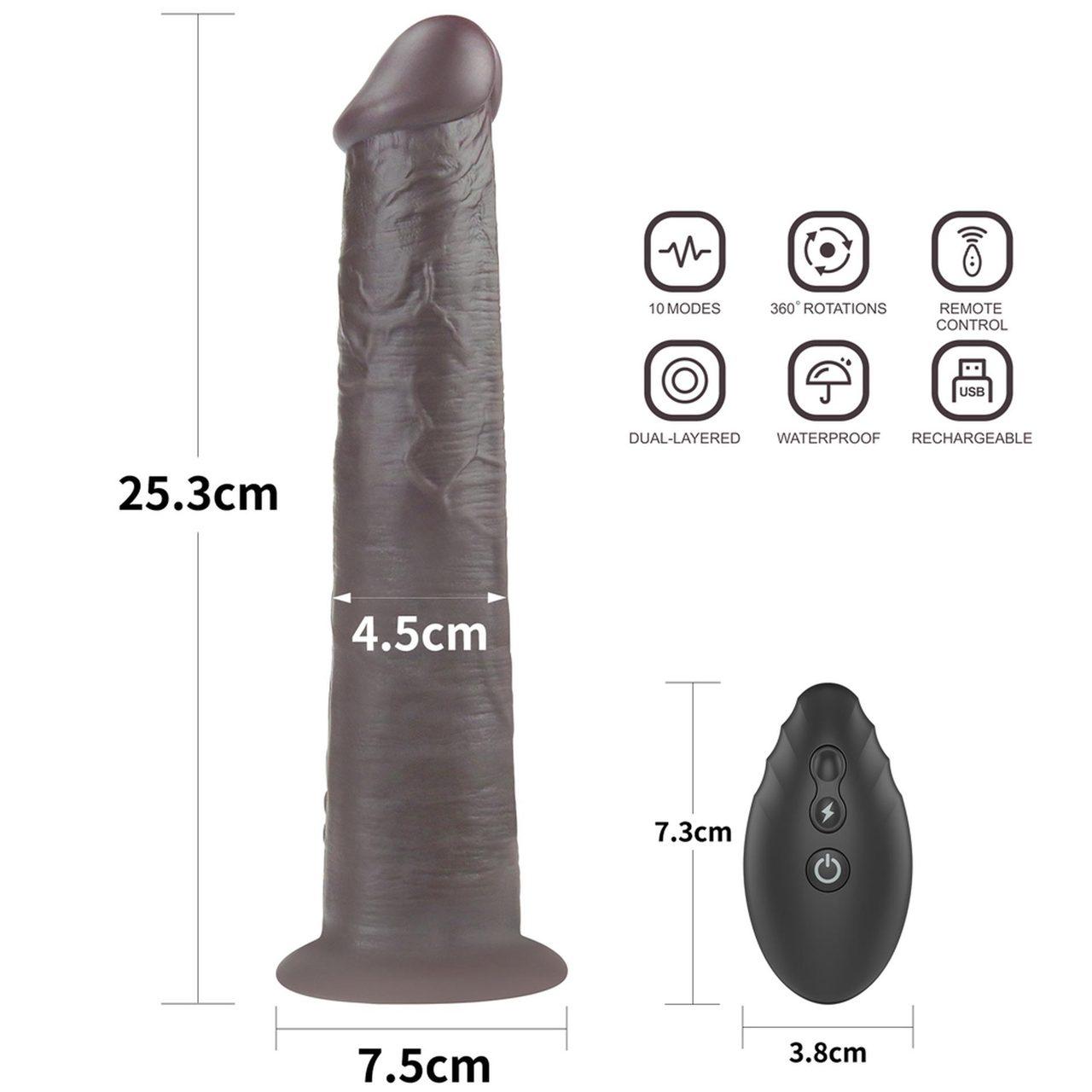 Realistyczne dildo rotujące 25,4 cm z pilotem, wibracjami i przyssawką