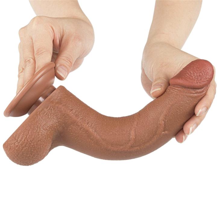 Realistyczne dildo 21,3 cm z przesuwającą skórą i przyssawką