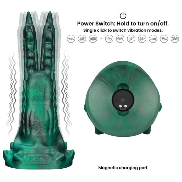 Wibrujące dildo fantasy z podwójnym pazurem i przyssawką 19,1 cm