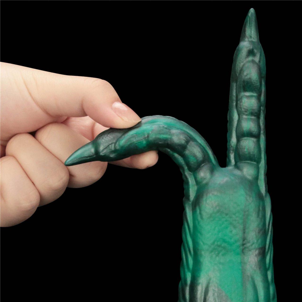 Wibrujące dildo fantasy z podwójnym pazurem i przyssawką 19,1 cm | Loris.pl