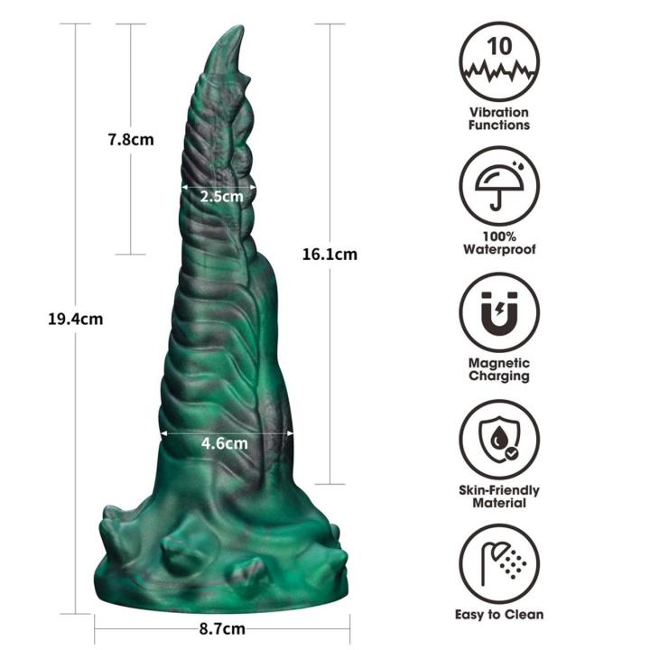 Wibrujące dildo fantasy z podwójnym pazurem i przyssawką 19,1 cm | Loris.pl