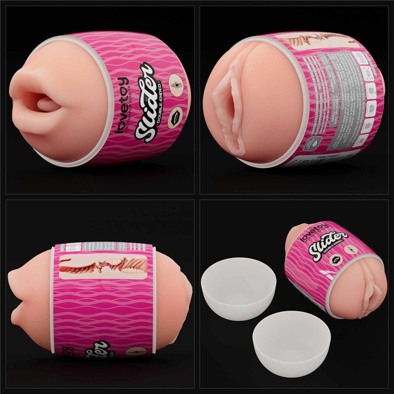 Dwustronny masturbator usta i pochwa z TPE – intensywna tekstura | Loris.pl