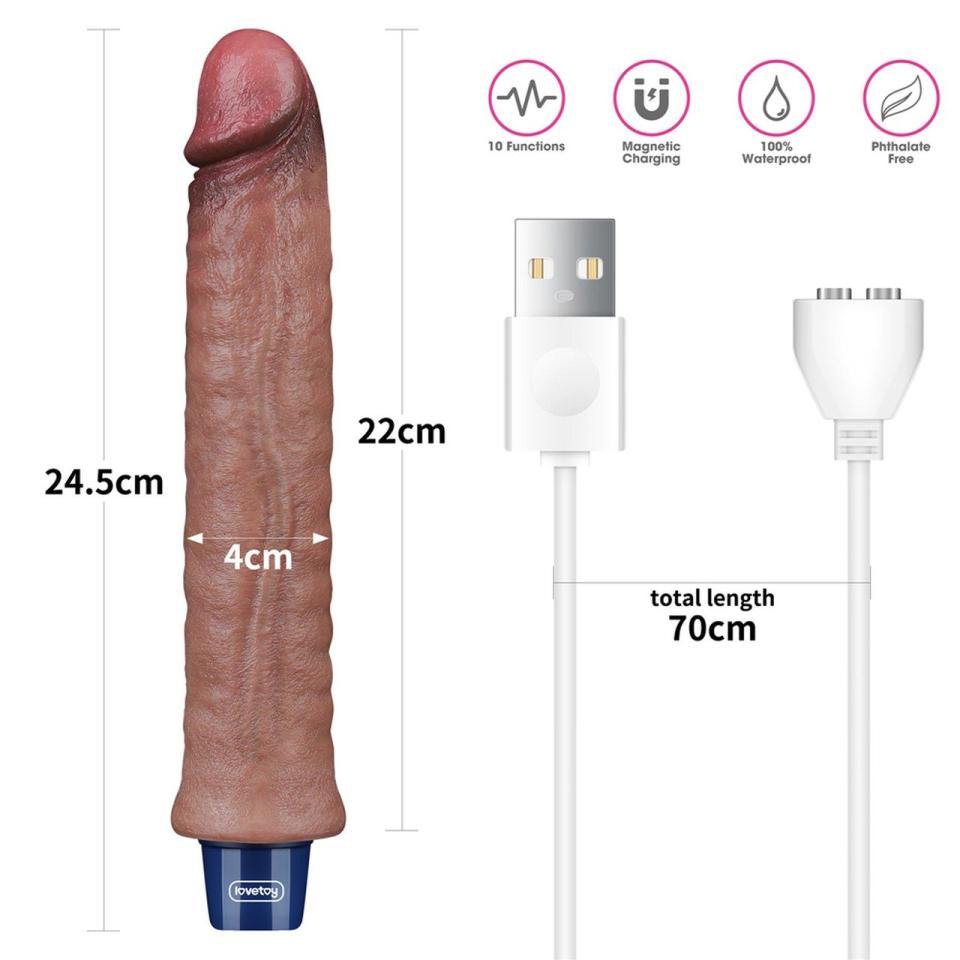 Realistyczne silikonowe dildo wibrujące, ładowane USB, wodoodporne- 24,1cm
