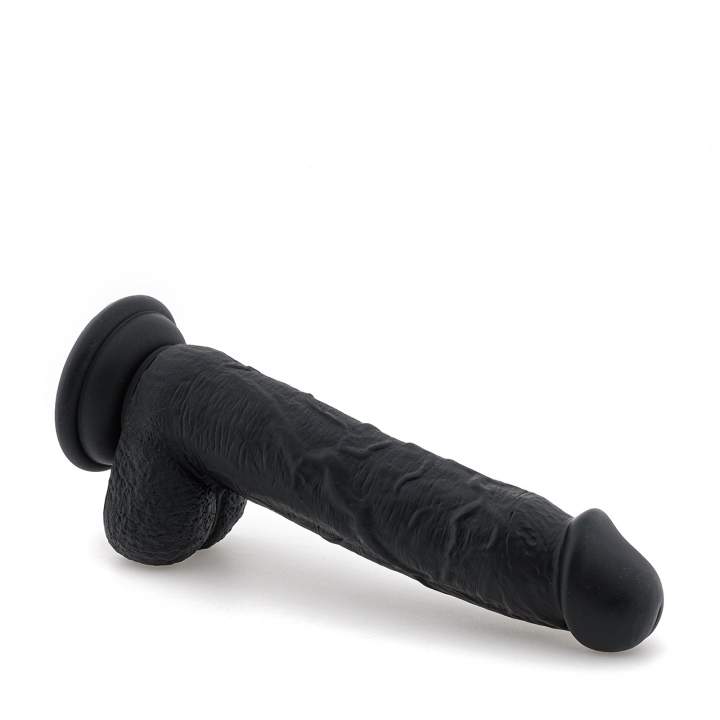 Czarne realistyczne dildo z silikonu z jądrami i przyssawką – 16 cm