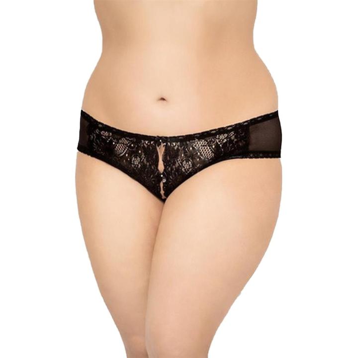 Czarne stringi plus size 2XL z koronką i siateczką | Loris.pl