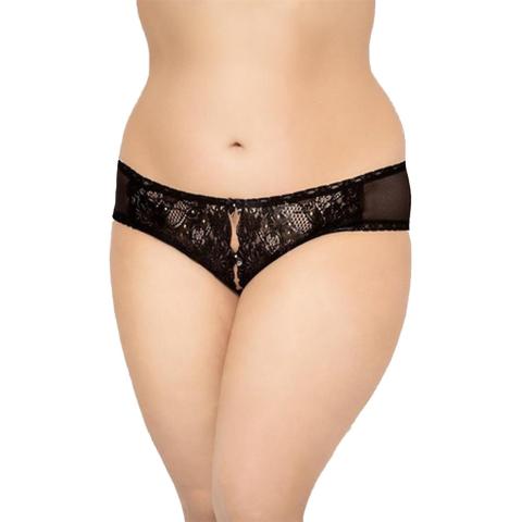 Czarne stringi plus size 2XL z koronką i siateczką