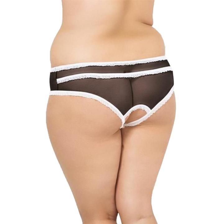 Czarne stringi plus size 2XL z siateczki i wycięciem | Loris.pl